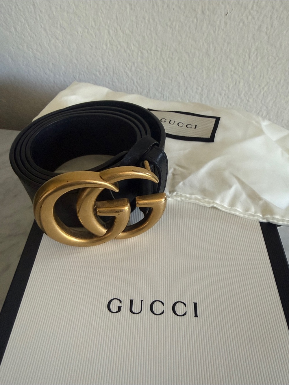 Gucci Black GG Marmont wide belt size 85 authentic